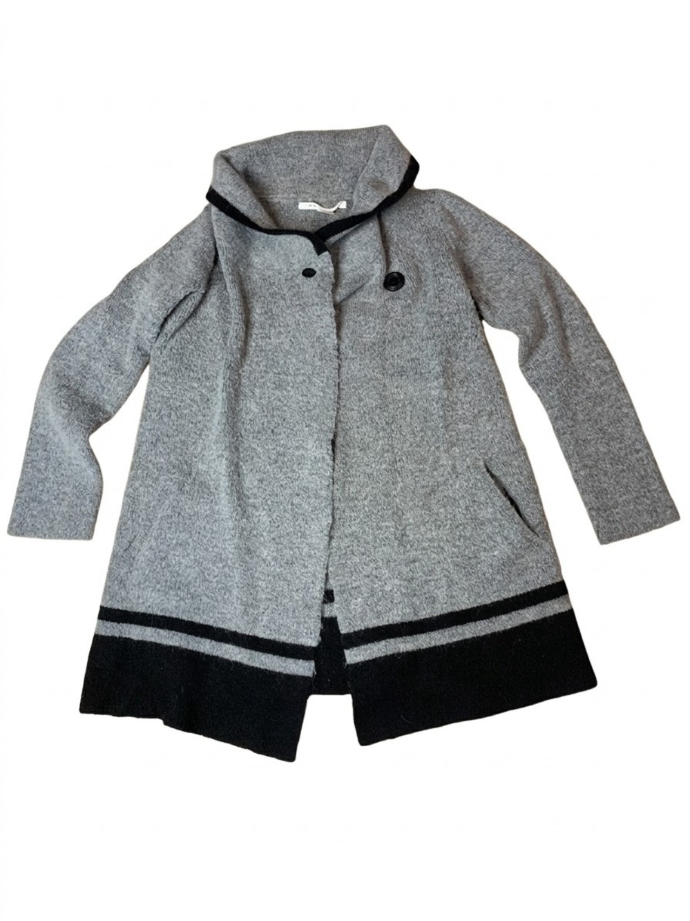 Max Studio Grey & Black Wool Blend Funnel Neck Coatigan Sweater Medium